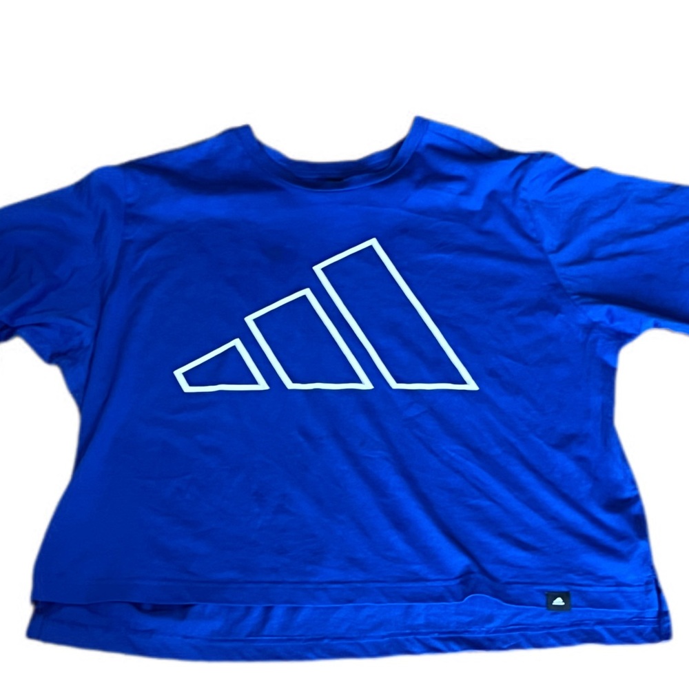 Adidas Royal Blue Tee Womens XL cropped with White Logo t-shirt